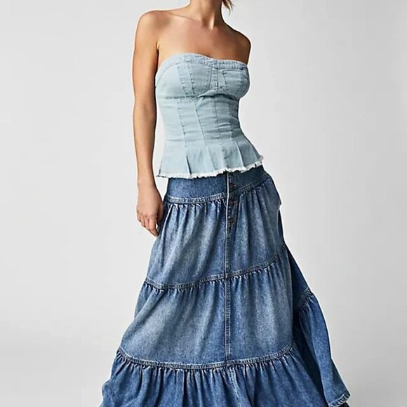 Free People Dreamweaver Denim Maxi Skirt - Picture 3 of 4